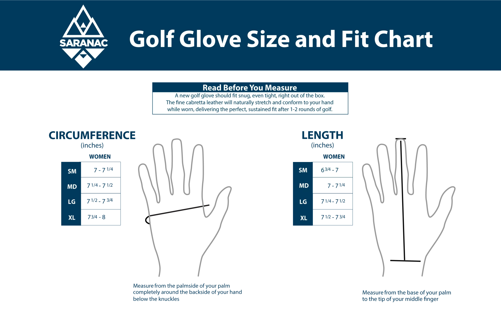 Men's Golf Glove Size Guide