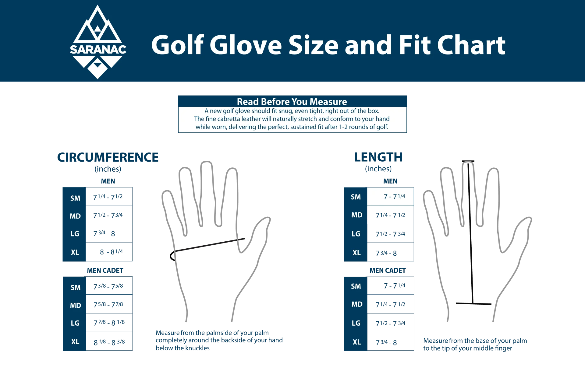 Women's Golf Glove Size Guide